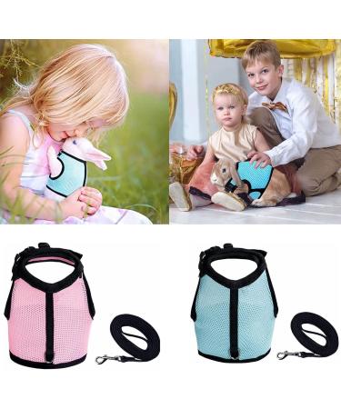 Adjustable Rabbit Dishes & Leash Set for Small Animals 2 Pieces in Blue & Pink | Perfect for Rabbits Hares Hamsters & Cats | Outdoor Use - Buy Online on GoSupps.com