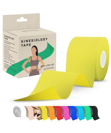 Kinesiology Tape 5m Roll - Sports Tape for Knee/Muscle Support - Adhesive Uncut Sports & Physio Tape/K Tape to Improve Blood Circulation Swelling Pain-Relief - Yellow