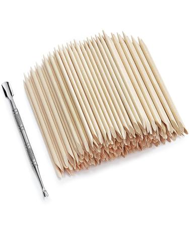 Orange Sticks for Nails with Cuticle Remover, 200pcs Double Sided Muilt Functional Wooden Design Cuticle Pusher and 1 Stainless Steel Nail Remover Tool, Cuticle and Manicure Kit for Home or Nail Salon set 2