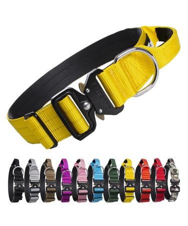 Tspro premium dog collar with handle thick adjustable dog collar heavy execution of quick lock metal buckle dog collar for small or medium-sized to extra large dogs (yellow-l) handle version size L- (adjustable47-66cm) yellow
