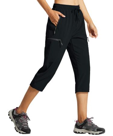 Libin Women's Cargo Hiking Pants Lightweight Quick Dry Capri Pants Athletic Workout Casual Outdoor Zipper Pockets 02-capri Pants-black XX-Large