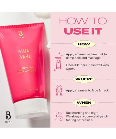 BYBI Beauty Milk Melt Oat Cleanser - Soothing Vegan Facial Cleanser for Sensitive Skin Dry Skin & Acne-Prone Skin- Hydrating & Calming - Fragrance-Free with a Gentle Lather - 150ml White - Buy Online on GoSupps.com
