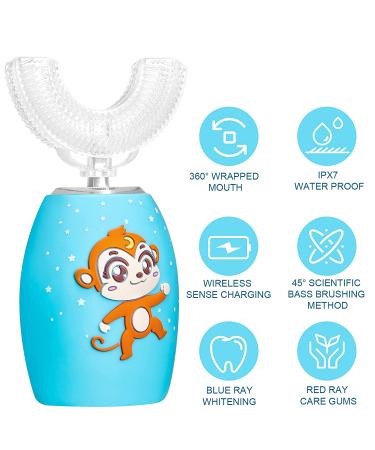 Sunartec Musical Ultrasonic Kids Electric Toothbrush - Cute Cartoon 360 Automatic Toothbrush for Toddlers 2-10 Years with 3 Modes - U-Shaped Brush Head (D-blue) - Buy Online on GoSupps.com