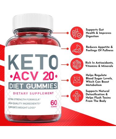 Keto ACV 20 Gummies with Apple Cider Vinegar - Vegan Non GMO Ketosis Supplement (1 Pack) - Buy Online on GoSupps.com