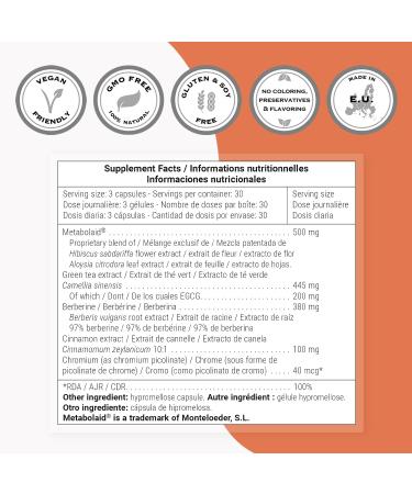 Supersmart GLP-1 Booster Formula - Advanced Metabolic Balance Complex with Metabolaid, Green Tea EGCG, Berberine 97%, Chromium | Gluten Free & Vegan - 90 Vegetarian Capsules - Buy Online on GoSupps.com