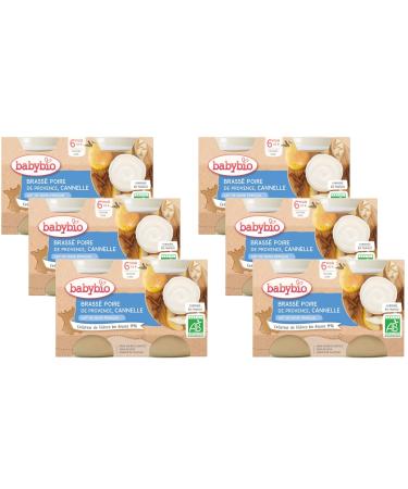 Babybio - French Cow's Milk - Small Pots Brewed Pear of Provence Cinnamon 2x130g - 6 Months - ORGANIC - Pack of 6