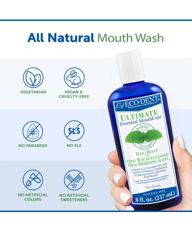 EcoDent Sparkling Clean Mint Daily Mouth Rinse & Wound Cleaner with Essential Oils and Baking Soda - 2-Pack 8 Fl Oz Ea - Buy Online on GoSupps.com