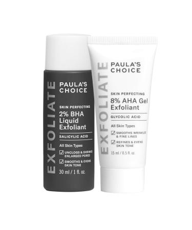 Paula's Choice SKIN PERFECTING 8% AHA Gel Exfoliant & 2% BHA Liquid Travel Duo, Facial Exfoliants for Blackheads & Wrinkles, Face Exfoliators w/Glycolic Acid Salicylic Acid Travel Size