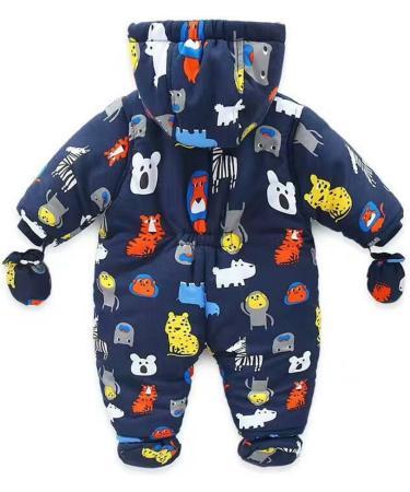 Winter Hooded Baby Boys Romper Snowsuit with Gloves and Booties - Cotton Jumpsuit Outfit (3-6 Months) - Buy Online on GoSupps.com