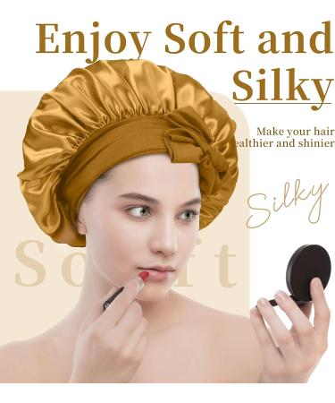 Jasilon Satin Sleeping Bonnet Set - Adjustable Silk Hair Wrap for Night - Black & Gold - Buy Online on GoSupps.com