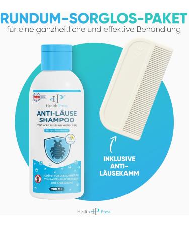 Health Press Shampooing anti-poux - 200 ml - Shampooing anti-poux avec peigne anti-poux - Pack familial pour adultes et enfants 1 unit (Lot de 1) - Buy Online on GoSupps.com