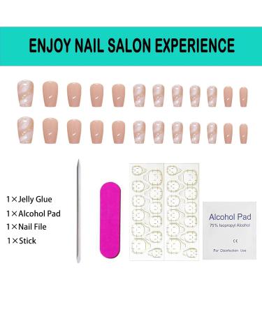 Pink White Square Press On Nails Kit - 24 Reusable Medium Fake Nails with Glue | International Shipping Available - Buy Online on GoSupps.com