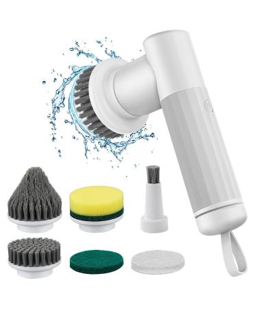 dinio Power Scrubber Upgraded Cordless Electric Scrubber with Short Handle Cleaning Brush with 6 Replacement Parts Brush