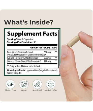 Veridda Longevity Ginkgo Biloba and Red Asian Ginseng Extract Capsules Herbal Immune Support Supplement - Buy Online on GoSupps.com