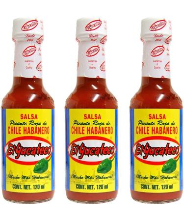 El Yucateco Habanero Red 120ml (Pack 3) / Red Habanero Pepper Hot Sauce Spicy Mexican Salsa Sauce - Buy Online on GoSupps.com