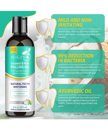 Natural Oral Pull Oil with Coconut & Peppermint - Fresh Breath & Teeth Whitening | 8 fl. Oz - Includes Tongue Scraper - Buy Online on GoSupps.com