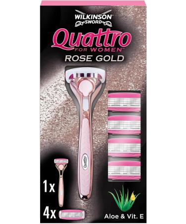 WILKINSON SWORD - Quattro For Women | Premium Metal Rose Gold | Razor Handle + 5 Blade Refills 5 Piece Set - Buy Online on GoSupps.com