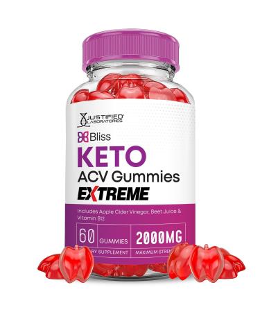 Justified Laboratories Bliss Keto ACV Gummies Extreme 2000MG Bliss Keto Gummies Apple Cider Vinegar Formulated with Pomegranate Beet Juice Powder B12 Vegan Non GMO 60 Gummys 60 Count (Pack of 1)