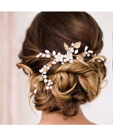 IYOU Bridal Jewelry | Wedding Hair Vine & Gold Headband with Pearls & Leaves | Elegant Prom Bride Accessories - Buy Online on GoSupps.com