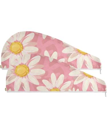 Buy Pink Daisy Hair Towel 2 Pack - Super Absorbent Quick Dry Hair Turbans for Women & Girls - Buy Online on GoSupps.com