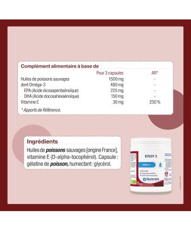 Nutergia Omega-3 Omega-3 EPA and DHA and cardiovascular support Dietary supplement 180 Capsules Made in France - Buy Online on GoSupps.com