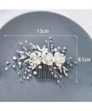Flower Bride Wedding Hair Comb - Silver Pearl Bridal Hair Piece for Women and Girls | Cosydays Crystal Hair Accessories (A-Flower) - Buy Online on GoSupps.com