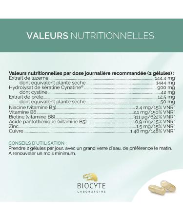 BIOCYTE K ratine Forte 900mg - Croissance R sistance & Sant Des Cheveux - Biotine Vitamine B6 Zinc Pr le Luzerne - Compl ment Alimentaire Cheveux - Programme 20 Jours - Buy Online on GoSupps.com