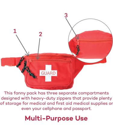 Dealmed Red Lifeguard Fanny Pack - Logo Design, E-Z Zipper, 3 Pockets (Pack of 3) - Adjustable Waist Strap - Buy Online on GoSupps.com
