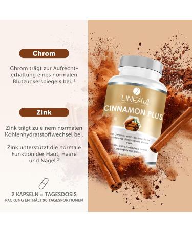 Lineavi Cinnamon Plus - High-Dose 400mg Cinnamon 7mg Zinc & 100 g Chrome Supports Blood Sugar Metabolism & Weight Loss Made in Germany - 180 Capsules (3-Month Supply) - Buy Online on GoSupps.com