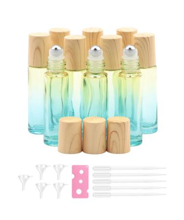 Kesell 10Pack Essential Oil Roller Bottles Yellow-blue Gradient Glass Roller Bottles 10ml Travel Perfume Bottles with Stainless Steel Roller Balls and Plastic Lids