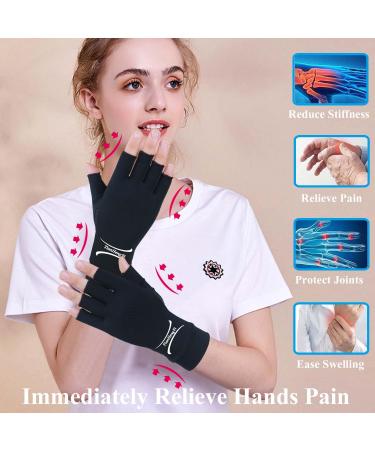 Buy 2 Pairs Copper Arthritis Gloves for Women & Men - Fingerless Compression Gloves for Pain Relief Carpal Tunnel Typing Support - Small Size Black - Buy Online on GoSupps.com