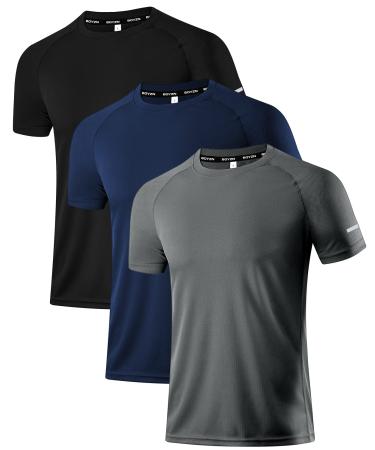 Holure 3 or 5 Pack men sports tshirts breathable quick-drying short arm T-shirt functional shirt running shirt summer fitness shirt training shirt hiking shirt for running workout bodybuilding l black/dark gray/marine