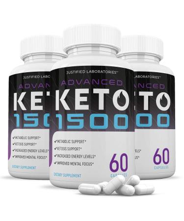 (3 Pack) Advanced Keto 1500 Pills Includes Apple Cider Vinegar goBHB Exogenous Ketones Advanced Ketogenic Supplement Ketosis Support for Men Women 180 Capsule 60 Count (Pack of 3)