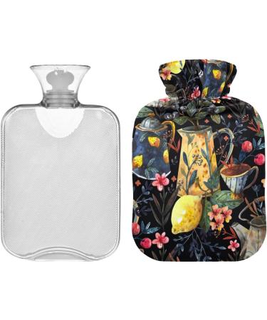 Durable 1L Heat Bottle with Cover - Pain Relief for Hands Feet Shoulders | Stylish Teapot & Lemon Patterns | Ideal for Cramps & Heat Therapy - Buy Online on GoSupps.com