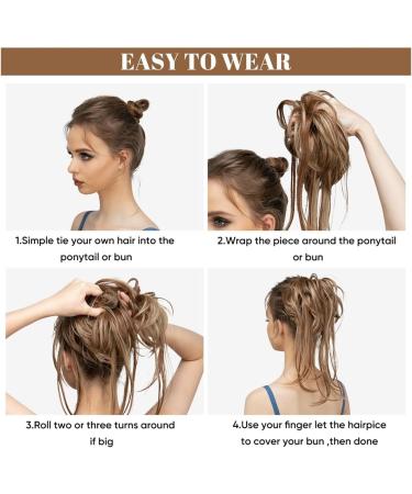 Hair Bun Hairpiece for Women Synthetic Elastic Messy Bun Hairpieces Curly Scrunchie Black Blonde Brown Chignon Band Updo Donut for Women Natural Fake Hair Hair Chignons(6H24B) - Buy Online on GoSupps.com