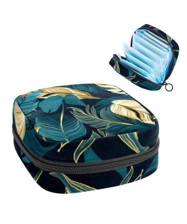 Period Bag Sanitary Napkin Storage Bag Tropical Leaves Gold Tampon Holder for Purse Q31v7qr3vaf