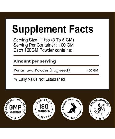 VEDIKROOTS Punarnava Powder | 100% Natural Ayurvedic Herb | Traditionally Used to Maintain Detox & Helps in Digestive Process | 100g (Pack of 1) - Buy Online on GoSupps.com