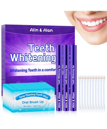 Teeth Whitening Kit Teeth Whitening Pen - 3pcs of 5ml Professional Teeth Whitener Pen with 17% Carbamide Peroxide Whitening Gel Pack of 10 Deep Cleaning Teeth Wipe and Cotton Swabs