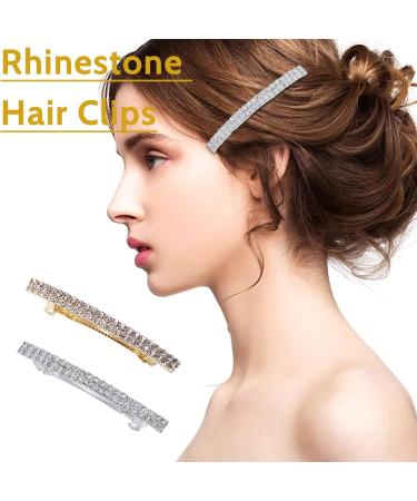 2 Pieces Rhinestone Hair Barrettes metal Spring Hairpin water Drill Horsetail Clip stylish Side Clip Hairpin for Women and Girls to Weave Hair Accessories(gold and silver) - Buy Online on GoSupps.com
