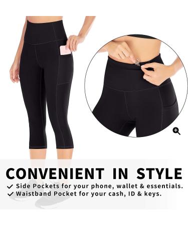 Ewedoos High Waist Capri Leggings with Pockets for Women - X-Large Black Yoga Workout Pants - Buy Online on GoSupps.com