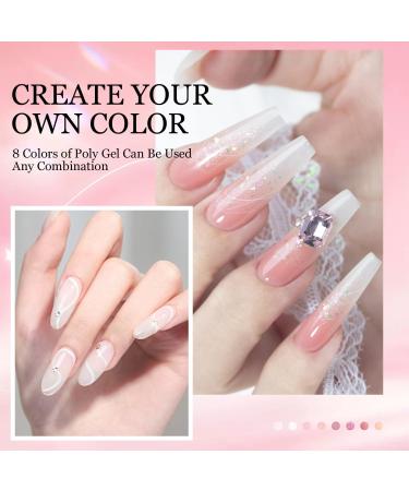 DouborQ Poly Nail Gel Kit With Nail Lamp - 8 Color Builder Kit for Nail Extension | All-in-One Poly Nail Art Gel Tools Set for Beginners - Buy Online on GoSupps.com