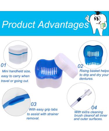 Bearals Denture Box with Brush & Strainer - Blue 2 | Denture Cup, Case, Cleaning & Soaking Cup for Mouth Guard, Retainer - Buy Online on GoSupps.com