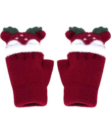 Kids Puppy Flip Top Gloves | Short Knitted Half Finger Gloves for Toddlers 3-8 Yrs - Elk/Red - Buy Online on GoSupps.com