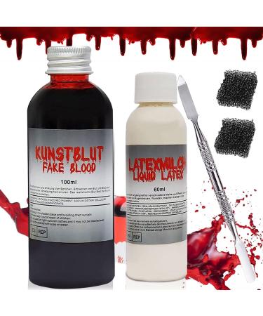 Capgoost Fake Blood 100ml Fake Blood Halloween Special Effect Makeup Washable Fake Blood Halloween Makeup Blood Paint for Zombie Vampire Injury