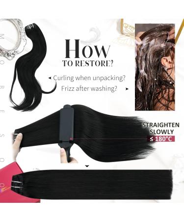 Moresoo 14 Jet Black Clip in Human Hair Extensions - 5 Pieces/70g Double Weft Real Hair Extensions - 35cm #1 - Buy Online on GoSupps.com