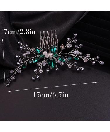Green Crystal Bride Wedding Hair Comb | Rhinestone Pearl Hair Accessory - Buy Online on GoSupps.com