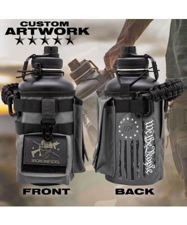 Iron Infidel Battle Bottle - 64 oz Insulated Water Jug with Paracord Handle, Stainless Steel, Betsy Ross Design - Buy Online on GoSupps.com