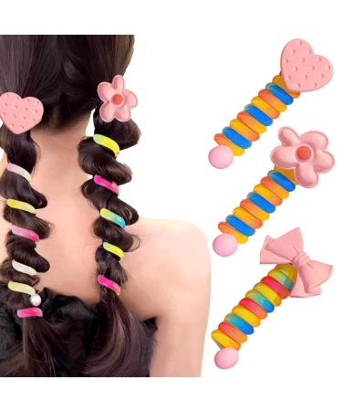 Nayyana 3 Pieces Braided Telephone Wire Hair Bands with Bow Telephone Cable Straight Spiral Hair Scrunchies for Girls Phone Cable Hair Bands with Flowers