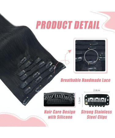 Vlasy Clip in Hair Extensions 12 Inch Black Human Hair Seamless 7 Pieces Straight Thick Weft for Women (60g) - Real Human Hair Clip in Extensions - Buy Online on GoSupps.com