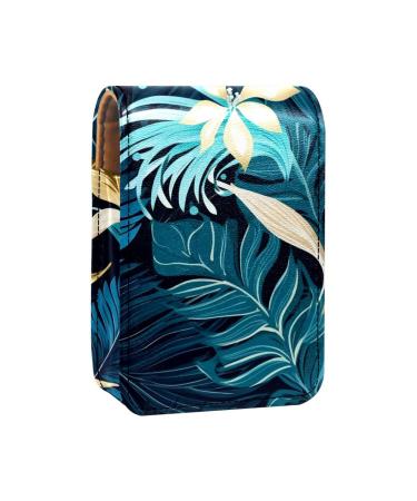 Travel Lipstick Organizer Case Lipstick Case Portable Makeup Bag With Mirror Tropical Leaves Graphic Gold E560a5vyyu